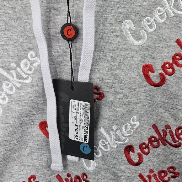 Cookies Grey Hoodie Red & White Logo Embroidery Size M - Picture 4 of 7